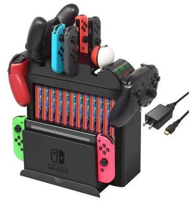 Main image of FastSnail Charger for Nintendo Switch Pro Controller, Joy Cons and Poke Ball Plus Controllers, All in One Charging Station or Display Stand for Nintendo Switch Accessories, with AC Adapter