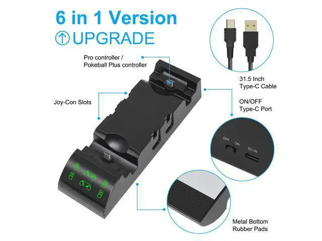 Alt view image 3 of 6 - FastSnail Charger for Nintendo Switch Pro Controller, Joy Cons and Poke Ball Plus Controllers, All in One Charging Station or Display Stand for Nintendo Switch Accessories, with AC Adapter