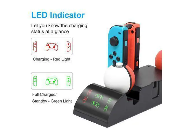 Alt view image 4 of 6 - FastSnail Charger for Nintendo Switch Pro Controller, Joy Cons and Poke Ball Plus Controllers, All in One Charging Station or Display Stand for Nintendo Switch Accessories, with AC Adapter