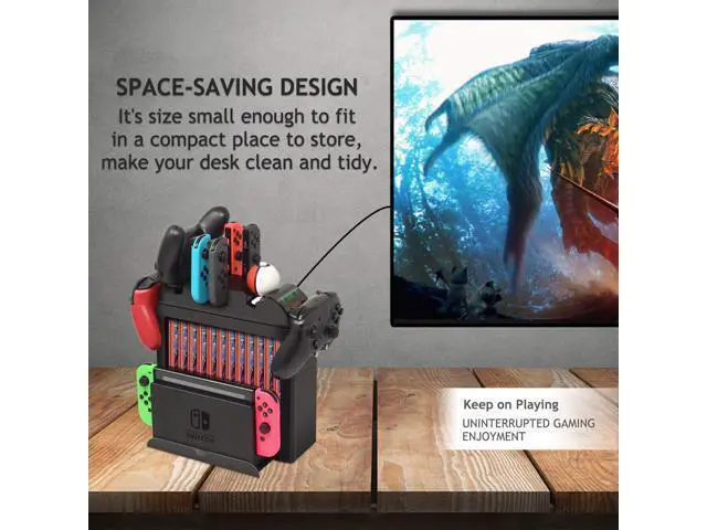 Alt view image 6 of 6 - FastSnail Charger for Nintendo Switch Pro Controller, Joy Cons and Poke Ball Plus Controllers, All in One Charging Station or Display Stand for Nintendo Switch Accessories, with AC Adapter