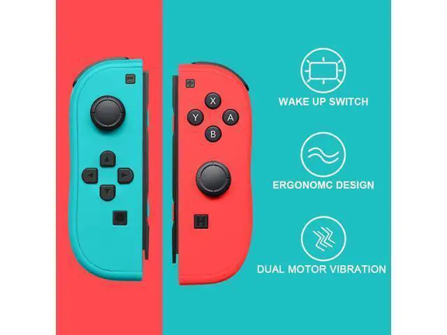 Alt view image 4 of 7 - Joy Con Controller for Nintendo Switch,Wireless Controller Replacement for Nintendo Switch Support Wake-up Function with Strap(Blue and Neon Red)