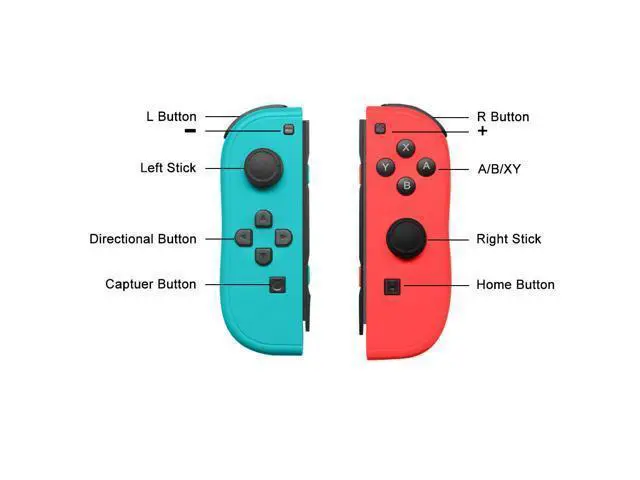 Alt view image 7 of 7 - Joy Con Controller for Nintendo Switch,Wireless Controller Replacement for Nintendo Switch Support Wake-up Function with Strap(Blue and Neon Red)