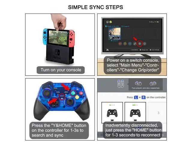 Alt view image 6 of 7 - Switch Pro Controller, Bluetooth Pro Controller Compatible with Nintendo Switch, New Blue