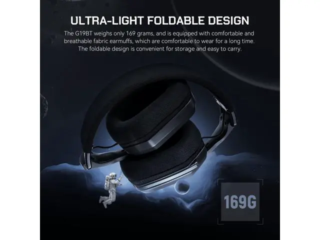 Alt view image 5 of 7 - G19BT 2.4G Bluetooth Wireless Gaming Headset - Lightweight over-ear headphones, built-in mics, 35h battery, Gaming Headphones with Mic for PC, PS4, PS5, Nintendo Switch, Mobile