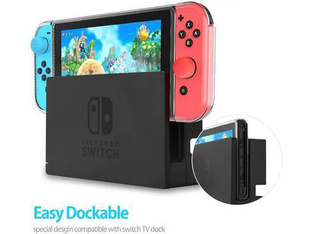 Alt view image 2 of 7 - Case Compatible with Nintendo Switch Dockable Clear Protective Case Cover for Nintendo Switch and Joy-Con Controller with a Nintendo Switch Screen Protector and Thumb Grip Caps