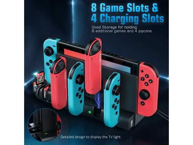 Alt view image 2 of 7 - Nintendo Switch Charger Compatible with Nintendo Switch & OLED Model Joycons, Switch Controller Charger Dock Station with Upgraded 8 Game Storage for Nintendo Switch Joy Con & Games