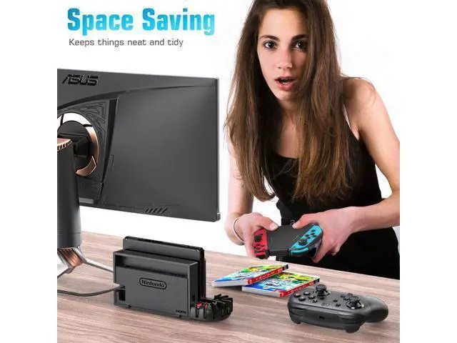 Alt view image 4 of 7 - Nintendo Switch Charger Compatible with Nintendo Switch & OLED Model Joycons, Switch Controller Charger Dock Station with Upgraded 8 Game Storage for Nintendo Switch Joy Con & Games