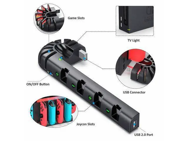 Alt view image 6 of 7 - Nintendo Switch Charger Compatible with Nintendo Switch & OLED Model Joycons, Switch Controller Charger Dock Station with Upgraded 8 Game Storage for Nintendo Switch Joy Con & Games