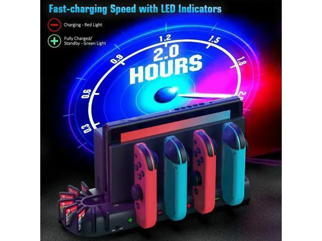 Alt view image 5 of 7 - Nintendo Switch Charger Compatible with Nintendo Switch & OLED Model Joycons, Switch Controller Charger Dock Station with Upgraded 8 Game Storage for Nintendo Switch Joy Con & Games