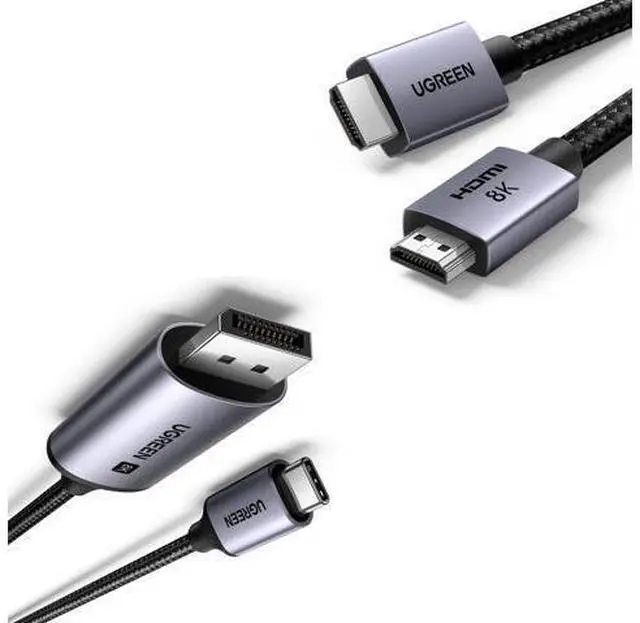 Main image of UGREEN USB C to DisplayPort 1.4 Cable 8K@60Hz 4K@240Hz Thunderbolt 4/3 to DisplayPort Cord Bundle with 8K HDMI 2.1 Cable 48Gbps 6.6FT, Certified Ultra High Speed HDMI Cord Aluminum, 4K@240Hz 120Hz