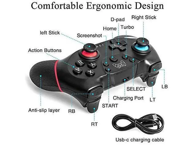 Alt view image 5 of 5 - Switch Controller for Nintendo, Wireless Pro Controller for Nintendo Switch/Switch Lite, Switch Remote Controller Gamepad Joystick, Turbo and Dual Vibration