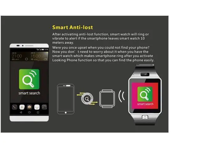 Alt view image 6 of 7 - Kingwear Bluetooth Smart Watch Touch Screen Wrist Wrap Watch Phone SmartWatch Suport SIM Card with Camera Pedometer Anti-lost for Android Phone Black