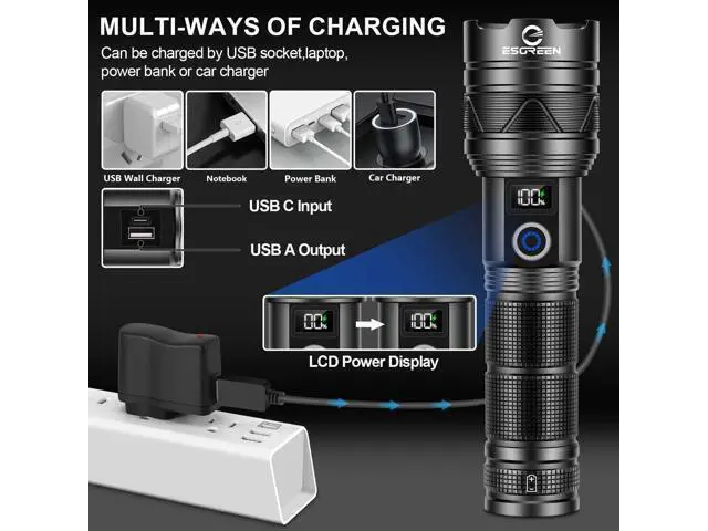 Alt view image 6 of 7 - Rechargeable Flashlights 10000 High Lumens, Long Range 5000ft, Super Bright LED Flashlight USB C, High Powerd Multi-functional Heavy Duty Strong Flash Light High Beam, For Emergency Home Camping