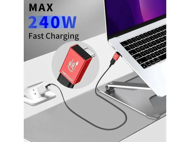 Alt view image 3 of 6 - 240W 40Gbps 90 Degree Right Angle USB C Adapter, USB C to USB C Adapter Compatible with Thunderbolt 4 & USB4, USB C Extender Adapter for MacBookpro/Air, iPad, Steam Deck, Phones (2 Pack)