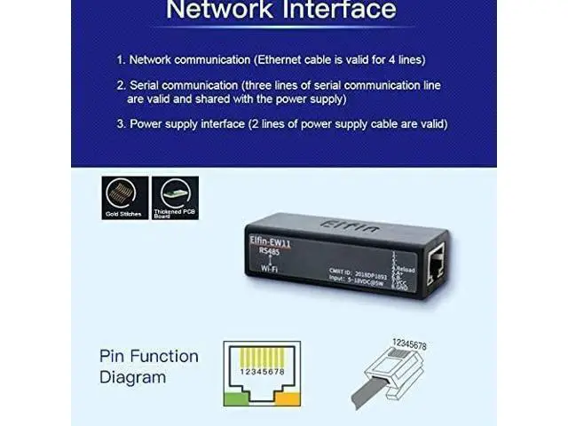 Alt view image 4 of 7 - HF Smallest Elfin-EW11/Elfin-EW11A-0 Wireless Networking Devices Modbus TPC IP Function RJ45 RS485 to WiFi Serial Server (EW11A-0 Whole Set)
