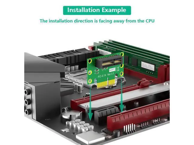 Alt view image 7 of 7 - PCIe x1 Left Turn Riser Card PCI Express x1 Adapter for Low Profile / 1U Server Chassis