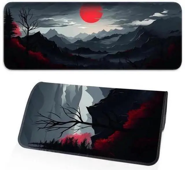 Main image of JVFYI Gaming Mouse Pad, Non-Slip Rubber Bottom with Stitched Edge Desk Mouse Pad for Work, Home, Gaming, 31.5 x 11.8 Inch, Red Moon