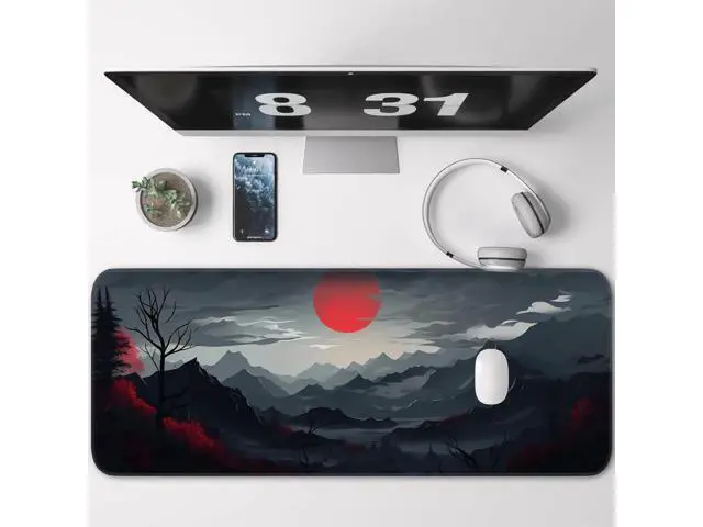 Alt view image 2 of 7 - JVFYI Gaming Mouse Pad, Non-Slip Rubber Bottom with Stitched Edge Desk Mouse Pad for Work, Home, Gaming, 31.5 x 11.8 Inch, Red Moon