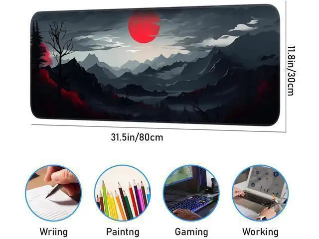 Alt view image 5 of 7 - JVFYI Gaming Mouse Pad, Non-Slip Rubber Bottom with Stitched Edge Desk Mouse Pad for Work, Home, Gaming, 31.5 x 11.8 Inch, Red Moon