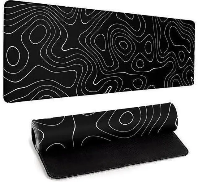 Main image of Large Topographic Map Gaming Mouse Pad for Desk Black Desk Pad with Non-Slip Rubber Base Stitched Edge Desk Organizers and Accessories Desk Decor