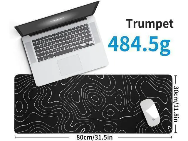 Alt view image 3 of 7 - Large Topographic Map Gaming Mouse Pad for Desk Black Desk Pad with Non-Slip Rubber Base Stitched Edge Desk Organizers and Accessories Desk Decor