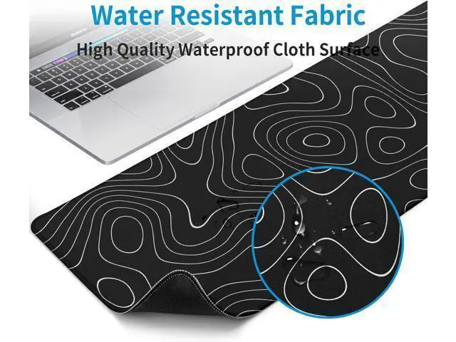 Alt view image 4 of 7 - Large Topographic Map Gaming Mouse Pad for Desk Black Desk Pad with Non-Slip Rubber Base Stitched Edge Desk Organizers and Accessories Desk Decor
