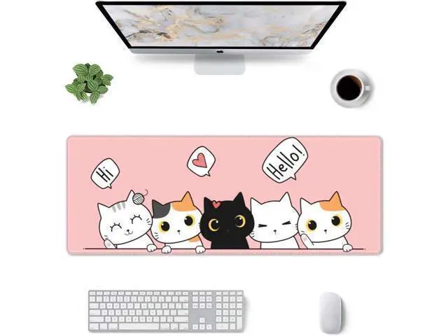 Alt view image 4 of 7 - BUCIER Pink Cute Kittens Cat Gaming Mouse Pad Large XL Kawaii Desk Mat Long Extended Pads Big Mousepad for Home Office Decor Accessories