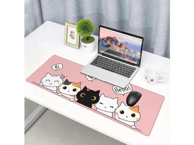 Alt view image 6 of 7 - BUCIER Pink Cute Kittens Cat Gaming Mouse Pad Large XL Kawaii Desk Mat Long Extended Pads Big Mousepad for Home Office Decor Accessories