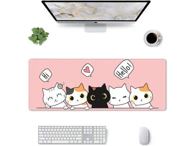 Alt view image 2 of 7 - Pink Cute Kittens Cat Gaming Mouse Pad Large XL Girls Kawaii Desk Mat Long Extended Pads Big Mousepad for Home Office Decor Accessories