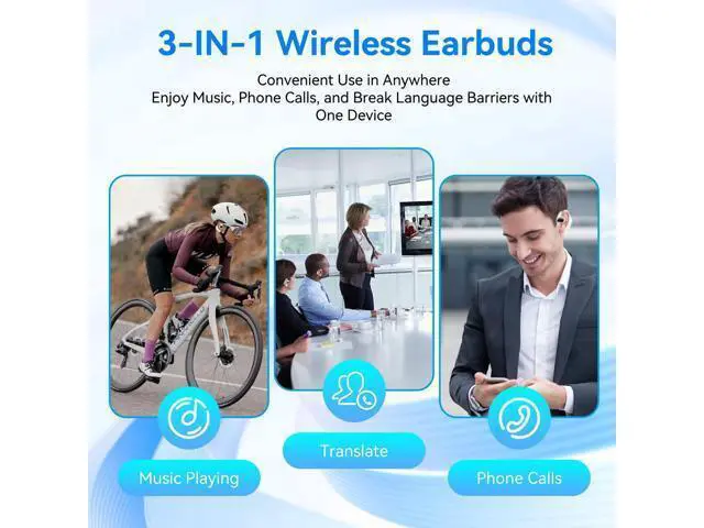 Alt view image 4 of 7 - AI Translation Earbuds, 144 Language Translator Real Time,Noise Canceling Bluetooth Headphones,Bone Conduction Earbuds Translating Device for Travel, Business -White