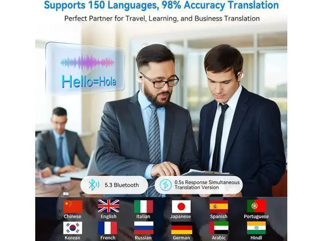 Alt view image 5 of 7 - AI Translation Earbuds, 144 Language Translator Real Time,Noise Canceling Bluetooth Headphones,Bone Conduction Earbuds Translating Device for Travel, Business -White