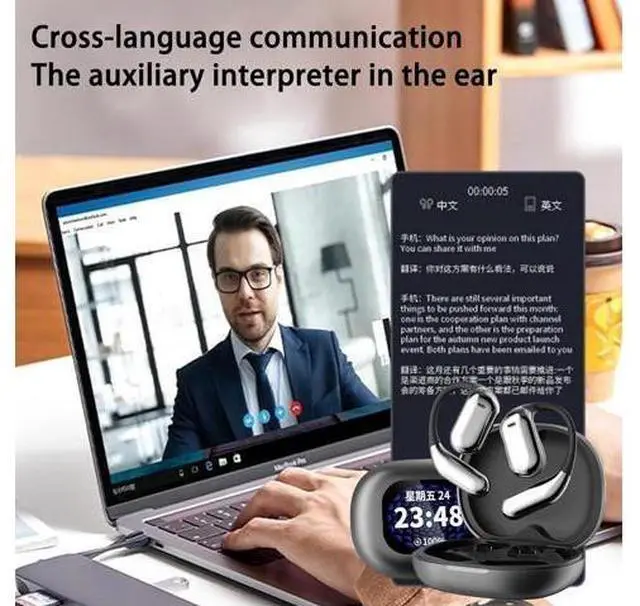 Alt view image 3 of 7 - Summaryu Headphones, Summaryu Translator, High Precision AI Headphones Language Translation Supports 140 Languages, True Powerful Bluetooth 5.4 Open Ear Earbuds, Ipx5 Waterproof (Mix*2, Translation)