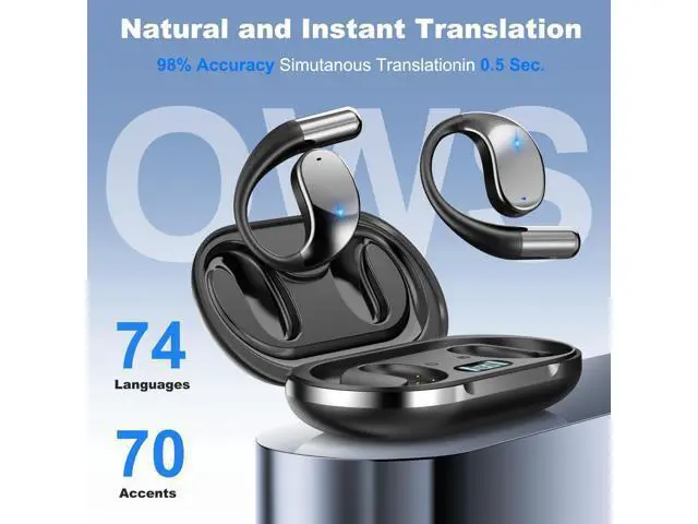 Alt view image 2 of 5 - AI Language Translation Earbuds, Translator Earbuds Real Time with iOS & Android, 144-Language Bluetooth Headphones Translating Device for Travel and Business, Black