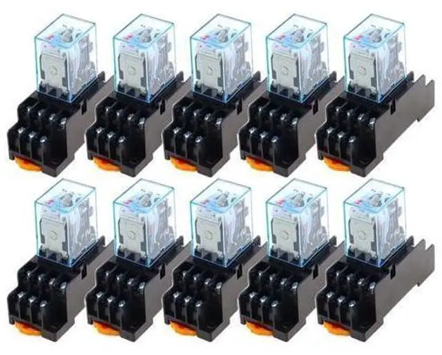 Main image of 10PCS MY4NJ DC/AC 12V 24V 36V 48V 110V 220V Coil 5A 4NO 4NC Power Relay DIN Rail 14 Pin time Relay with Socket Base (Color : DC, Size : 220V)