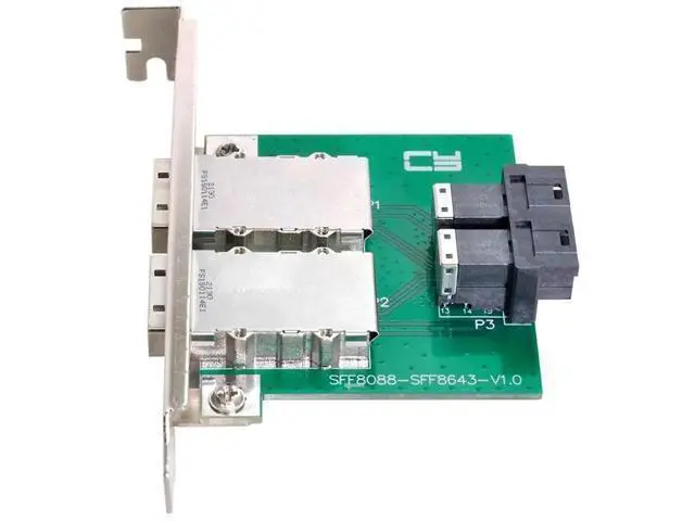 Alt view image 3 of 7 - Vszerda Mini SAS 2 SFF-8088 to 2 SFF-8643 HD Data Server Converter Adapter with Bracket