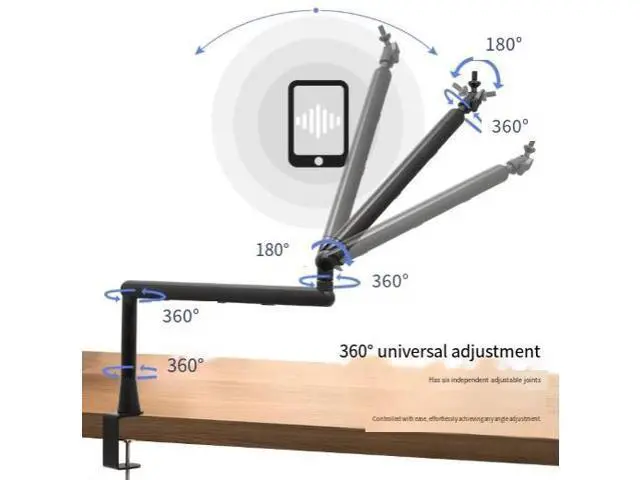 Alt view image 5 of 6 - Microphone arm bracket for desktop live streaming, karaoke, microphone shake-proof, mobile phone and tablet, lazy person's universal folding aluminum stand Add - Raise the pole