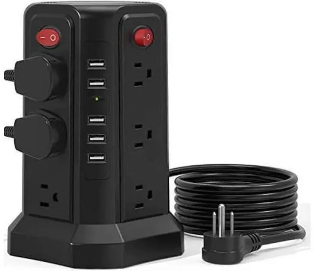 Main image of Power Strip Surge Protector, 10FT Extension Cord with 12 AC Multiple Outlets and 5 USB Ports, PASSUS Power Strips Tower Surge Protection Overload Protection for Home Office Dorm Room Black