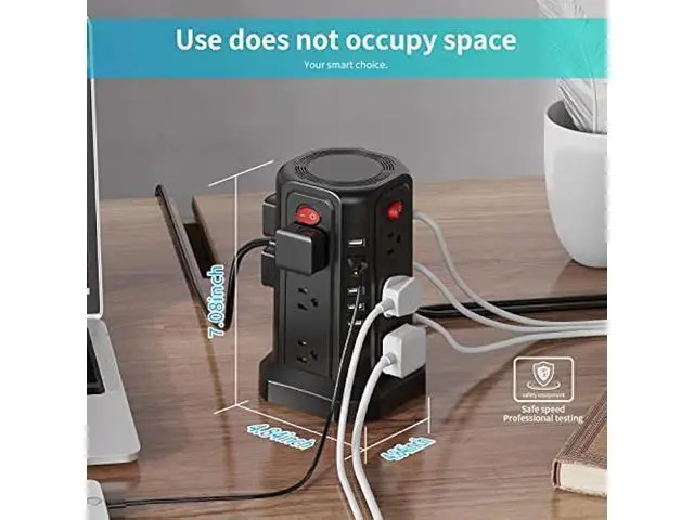 Alt view image 6 of 7 - Power Strip Surge Protector, 10FT Extension Cord with 12 AC Multiple Outlets and 5 USB Ports, PASSUS Power Strips Tower Surge Protection Overload Protection for Home Office Dorm Room Black