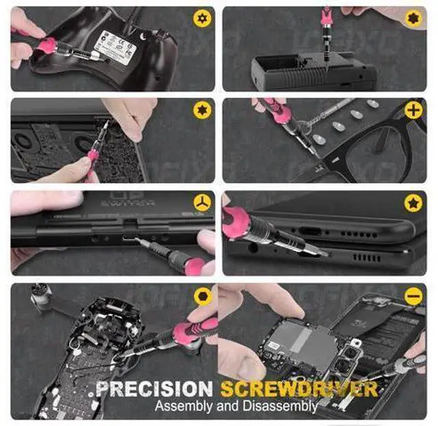 Alt view image 5 of 6 - Screwdriver Phillips,Torx,Pentalobe,Triangle Triwing,Flat Head,Star,Eyeglasses Repair Kit Pink tool box with Spudger for iPhone/Xbox/PS4 Switch Controller, Ring Doorbell,Mac
