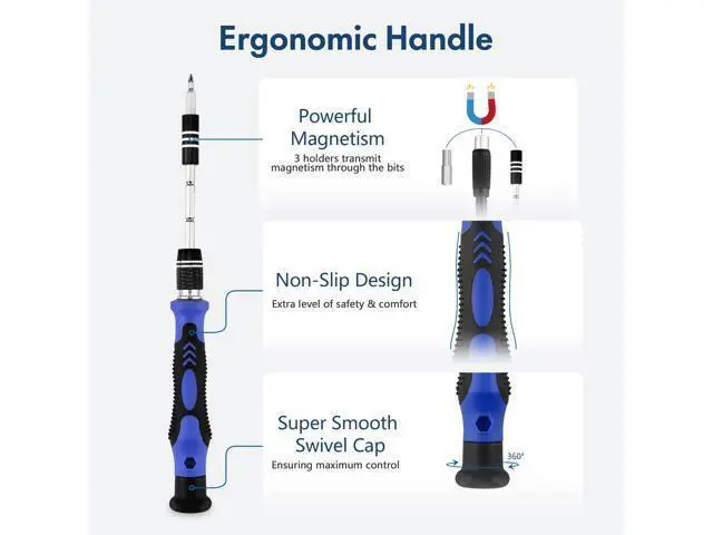 Alt view image 4 of 7 - 62-in-1 Precision Screwdriver Kit, 58 Magnetic Bits, Flexible Shaft & Extension Rod, Electronics Repair Tool for Phone, Laptop, PC, Tablet, Game Console