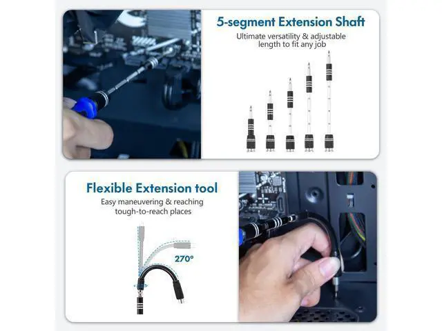 Alt view image 5 of 7 - 62-in-1 Precision Screwdriver Kit, 58 Magnetic Bits, Flexible Shaft & Extension Rod, Electronics Repair Tool for Phone, Laptop, PC, Tablet, Game Console