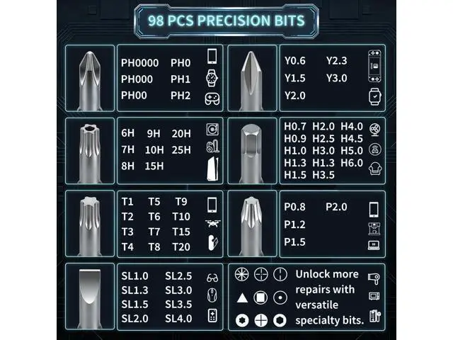 Alt view image 3 of 7 - 122 in 1 Precision Computer Screwdriver Kit, Laptop Screwdriver Sets with 101 Magnetic Drill Bits, Computer Accessories, Electronics Tool Kit Compatible for Tablet, PC, iPhone, PS4 Repair
