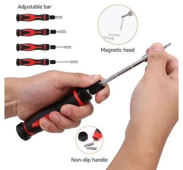 Alt view image 2 of 7 - Magnetic Ratcheting Wrench and Electronics Precision Screwdriver Tool Set, 73-Piece, with Carry Case for Household Repair, Small Jobs, Eyeglasses, Black/Red/Silver
