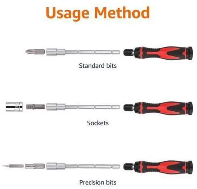 Alt view image 3 of 7 - Magnetic Ratcheting Wrench and Electronics Precision Screwdriver Tool Set, 73-Piece, with Carry Case for Household Repair, Small Jobs, Eyeglasses, Black/Red/Silver
