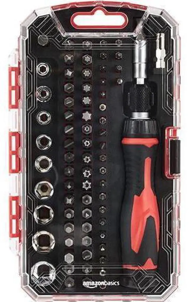 Alt view image 7 of 7 - Magnetic Ratcheting Wrench and Electronics Precision Screwdriver Tool Set, 73-Piece, with Carry Case for Household Repair, Small Jobs, Eyeglasses, Black/Red/Silver