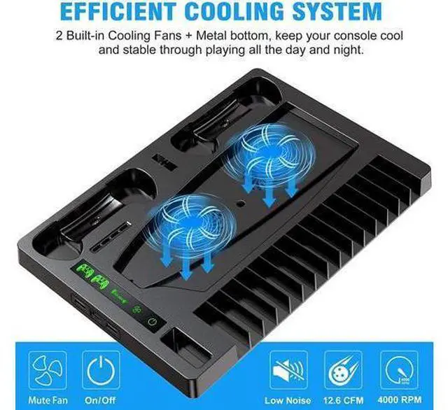 Alt view image 3 of 7 - Benazcap Cooling Station for PS5 Console, PS5 Vertical Stand with Cooling Fan, Indicator Lamps Console Station and Dual PS5 Controller Charging Station Dock, 15 Game Storage for PS5 Console - Black