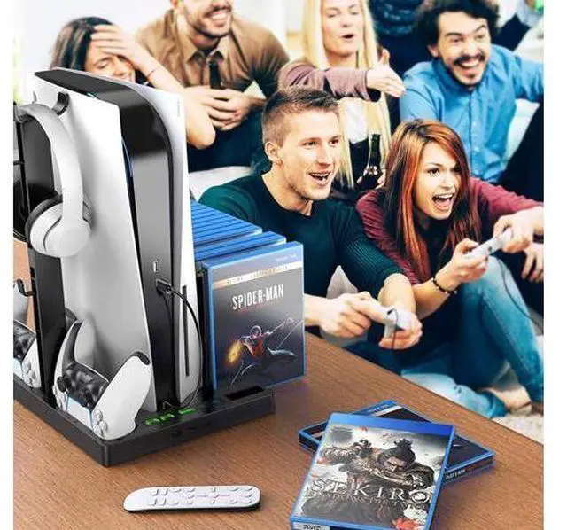 Alt view image 7 of 7 - Benazcap Cooling Station for PS5 Console, PS5 Vertical Stand with Cooling Fan, Indicator Lamps Console Station and Dual PS5 Controller Charging Station Dock, 15 Game Storage for PS5 Console - Black