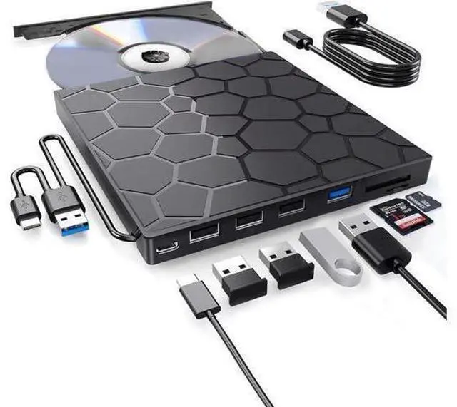 Main image of External CD/DVD Drive for Laptop, Portable DVD Player for Laptop, 8 in 1 USB 3.0 CD/DVD-ROM +/-RW CD Burner,cd drive external usb cd reader Compatible with Laptop Desktop Mac,Windows 11/10/8/7 Linux