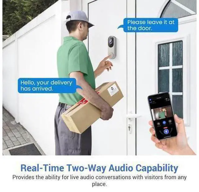 Alt view image 3 of 7 - 1080p Wireless Video Doorbell Camera for Home Security, Battery Powered, Live View, Cloud Storage, AI Human Detection, Night Vision, Two Way Audio, Indoor Outdoor Surveillance, 2.4G Wi-Fi only