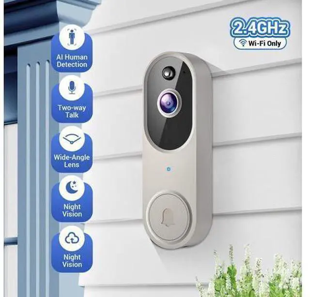 Alt view image 6 of 7 - 1080p Wireless Video Doorbell Camera for Home Security, Battery Powered, Live View, Cloud Storage, AI Human Detection, Night Vision, Two Way Audio, Indoor Outdoor Surveillance, 2.4G Wi-Fi only